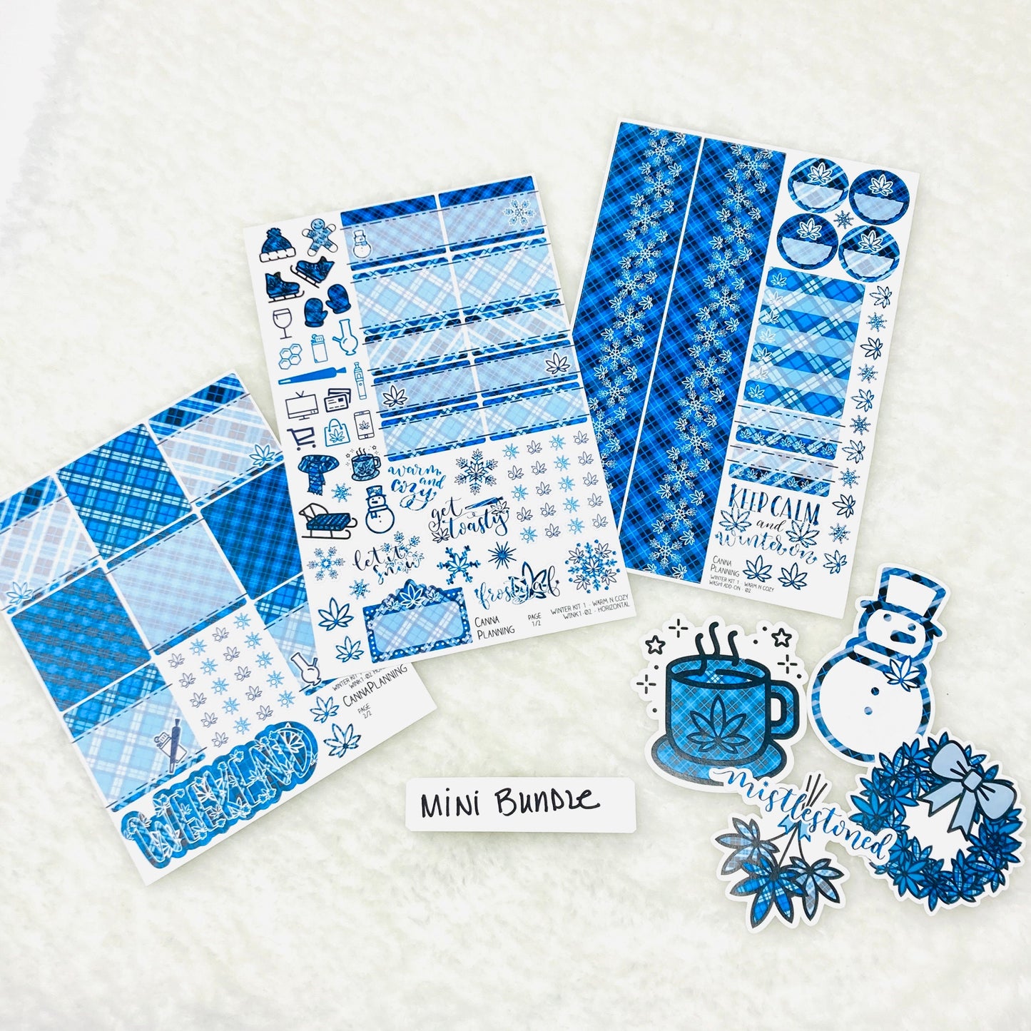 Ultimate Sticker Bundle: "Warm N Cozy" Blue Buffalo Plaid Marijuana Sticker Kit *Retiring Design*  (7052217286833)