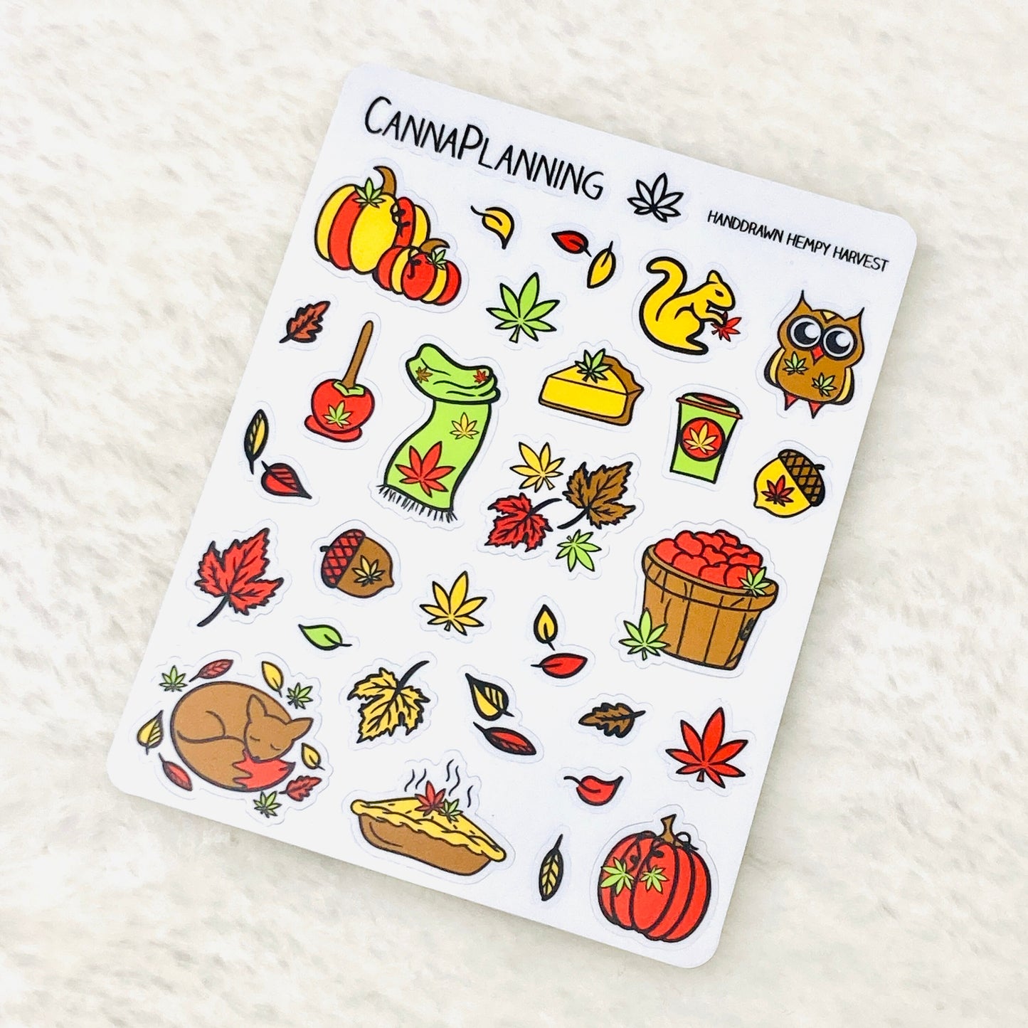 Hempy Harvest handdrawn vinyl planner stickers *Retiring Design - final stock* | Autumn Fall Bullet Journal weed stickers, 420 friendly gift