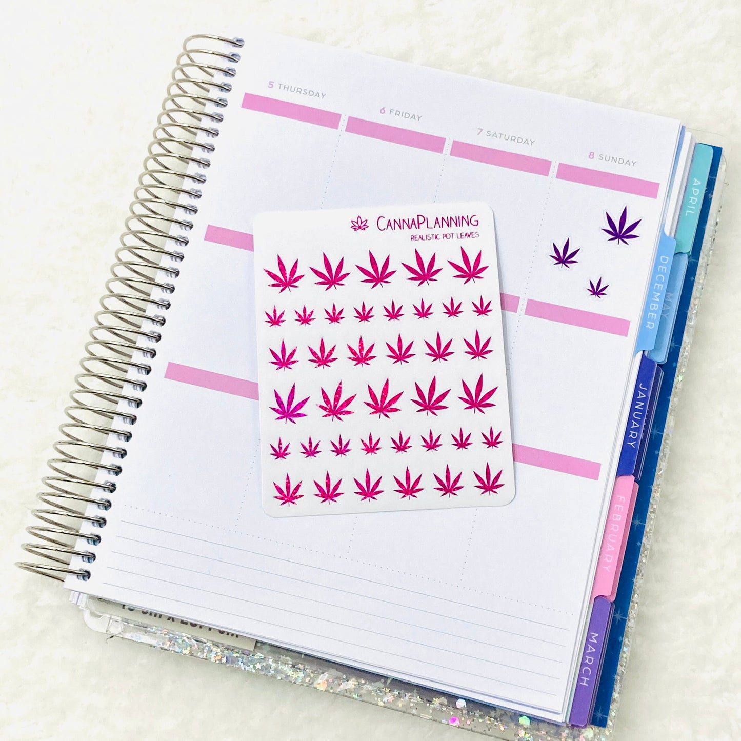 9-pack of MISFIT clear foiled Realistic-Style Pot Leaf Stickers (*previous misfit production run*) | Marijuana Cannabis Weed Planner sticker