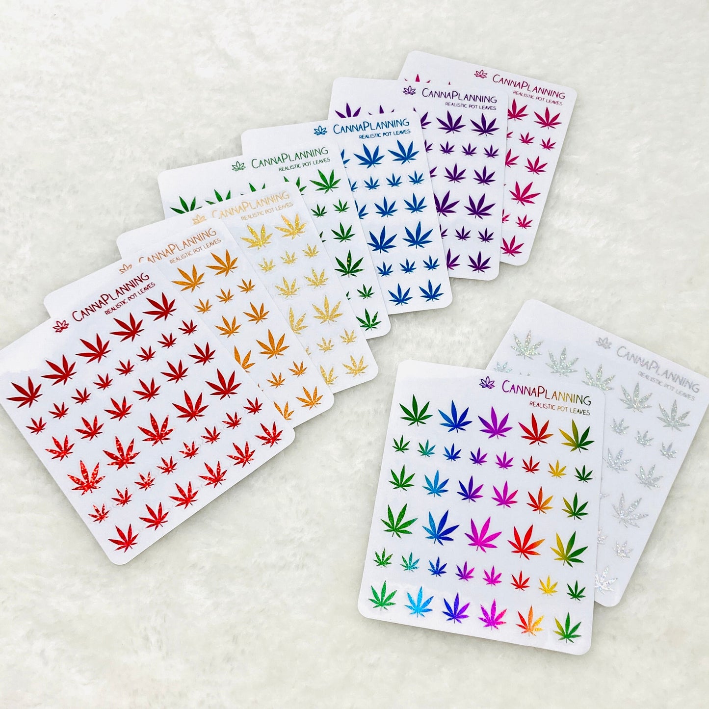 9-pack of MISFIT clear foiled Realistic-Style Pot Leaf Stickers (*previous misfit production run*) | Marijuana Cannabis Weed Planner sticker