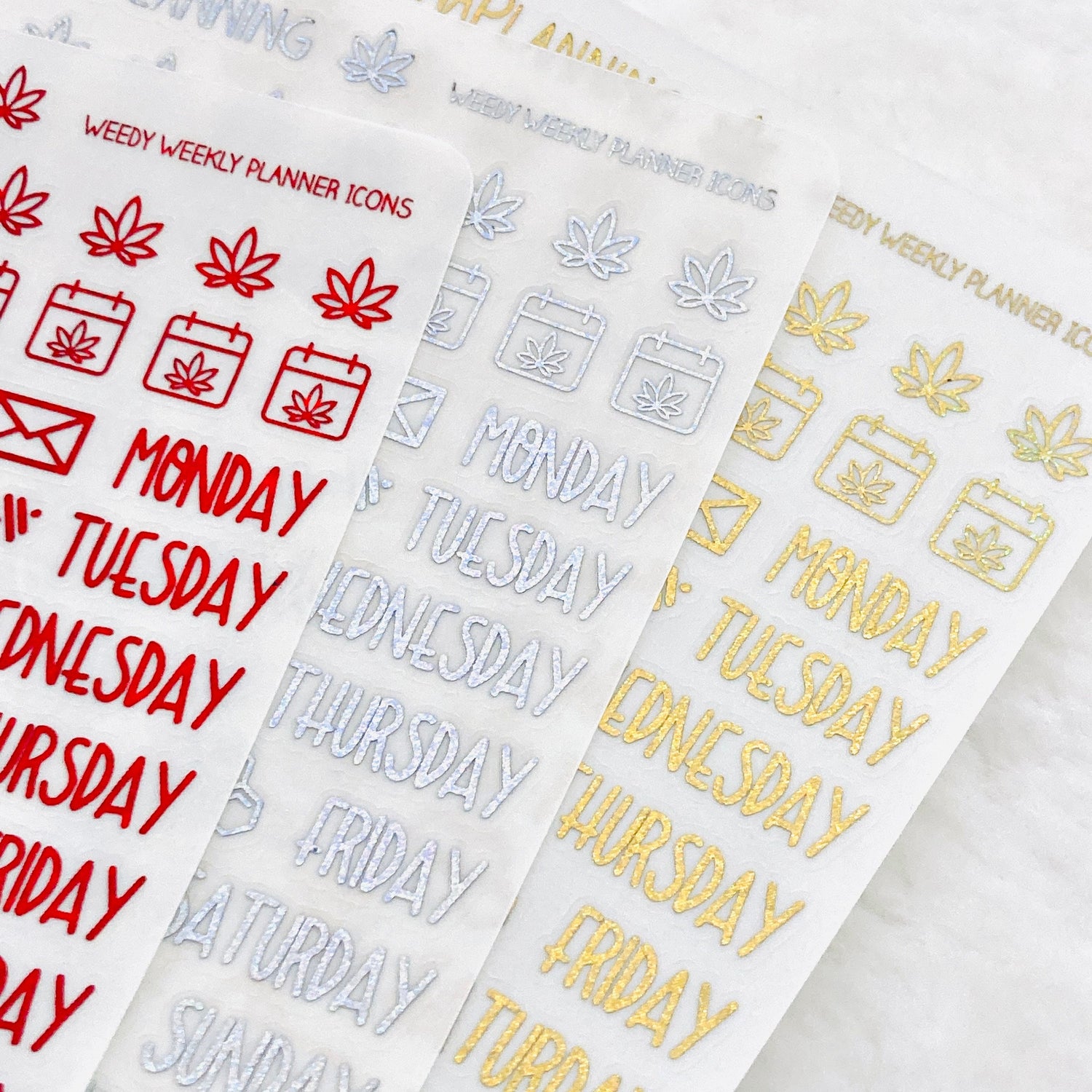 CLEAR FOILED Weedy Weekly Planner Icons and Deco - Style 3 | Weekly sticker kit functional icon stickers for planning and bullet journal