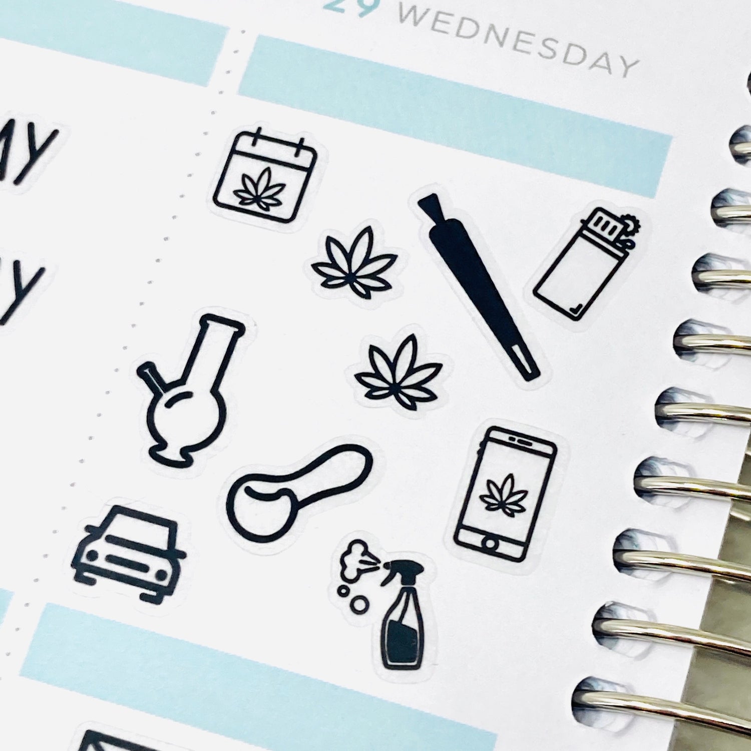 CLEAR Weedy Weekly Icons and Deco - Style 3 | Weekly sticker kit functional icon stickers for planning and bullet journal, planner stickers